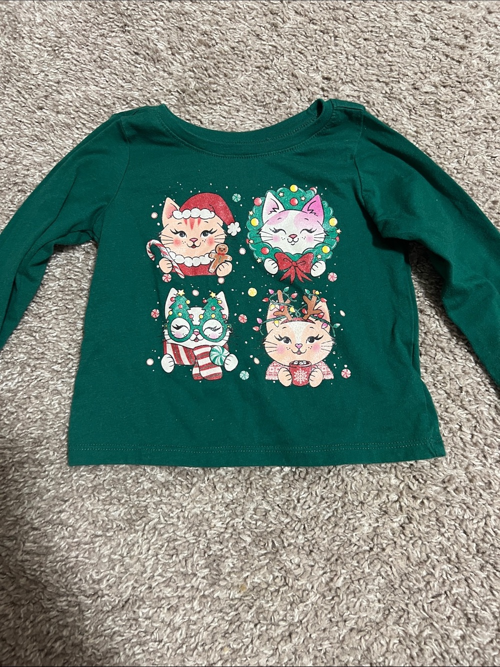 The Children's Place Green Long Sleeve Holiday Cats Shirt